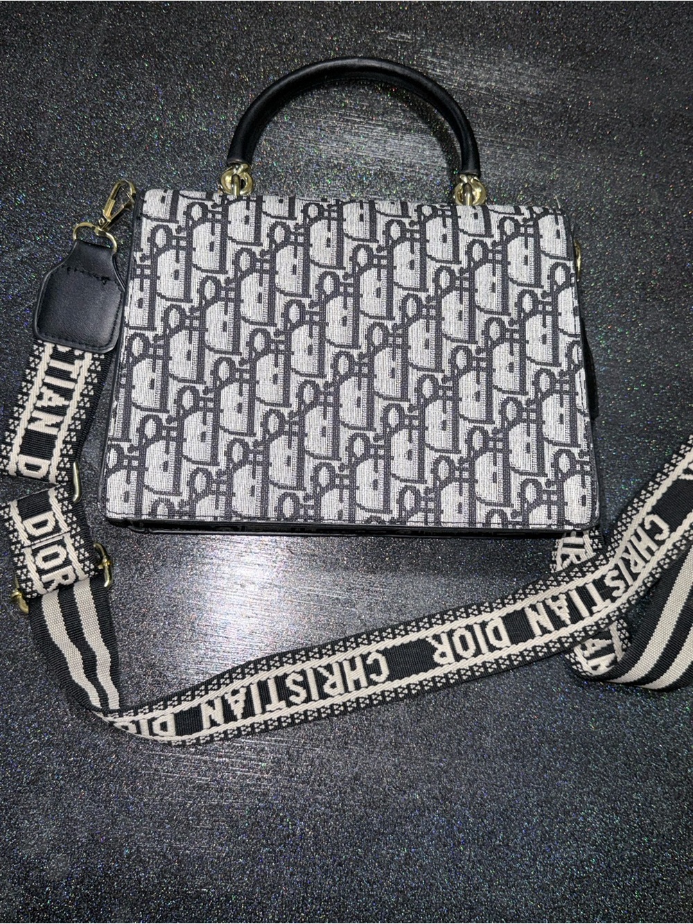 Dior Black and White Logo Jacquard Wallet Crossbody - Picture 2 of 7